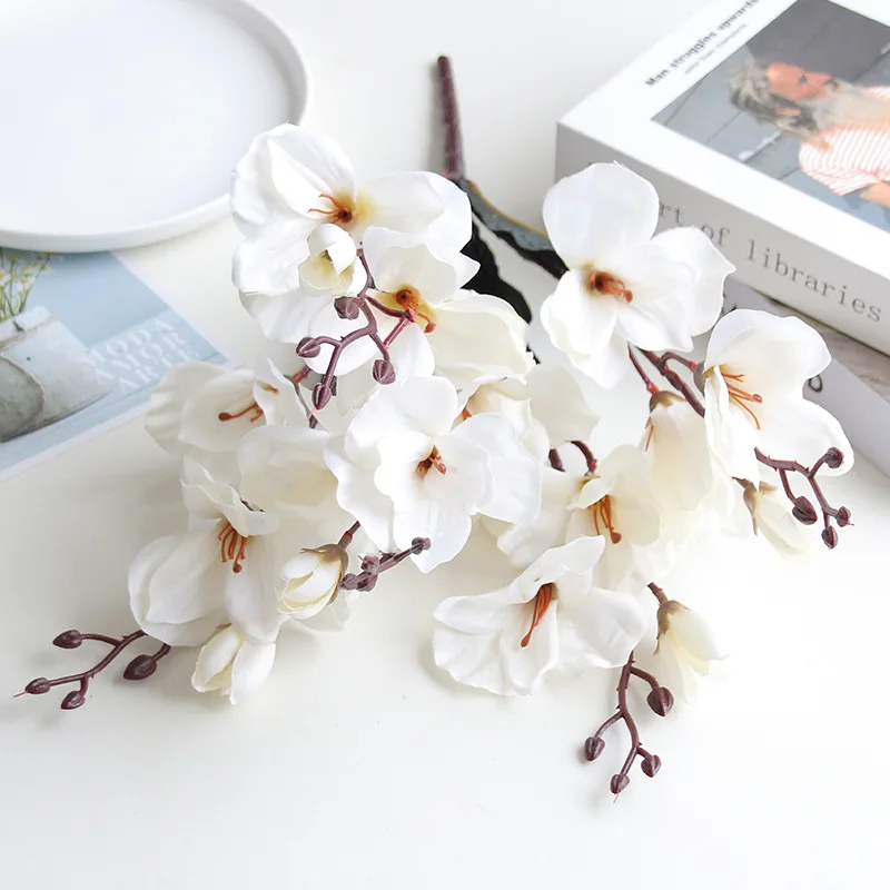 Magnolia Artificial Silk Simulation Flower Bouquet, 5 Forks 20 Heads Christmas Home Decoration Fake Photography Props Wedding