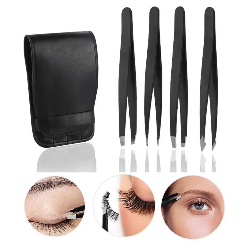 4Pcs/Set Wholesale Eyebrow Tweezer Sets Multiple Heads Stainless Steel Eyelash Extension Clip Makeup Beauty Eyebrow Tools