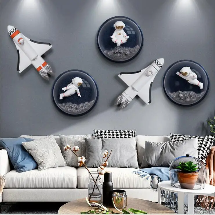 

Nordic Astronaut Rocket Resin Ornaments Wall Hangings Home Livingroom Wall Sticker Decoration Children's Room Wall Mural Crafts