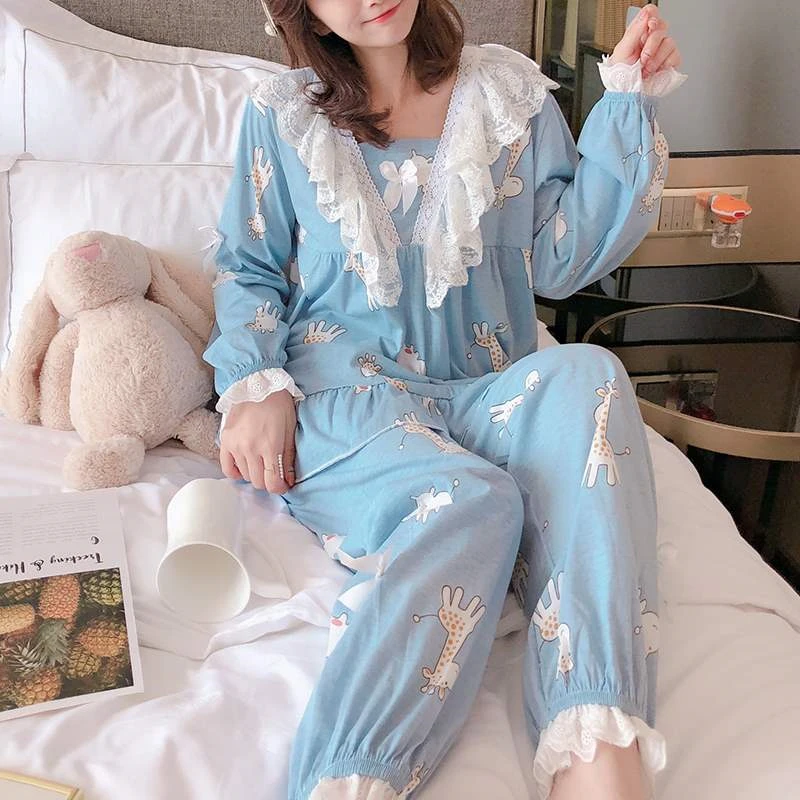 Pajamas women autumn sweet princess style loose home service suit Japanese kimono lace sexy sleepwear new arrival 2020 пижама