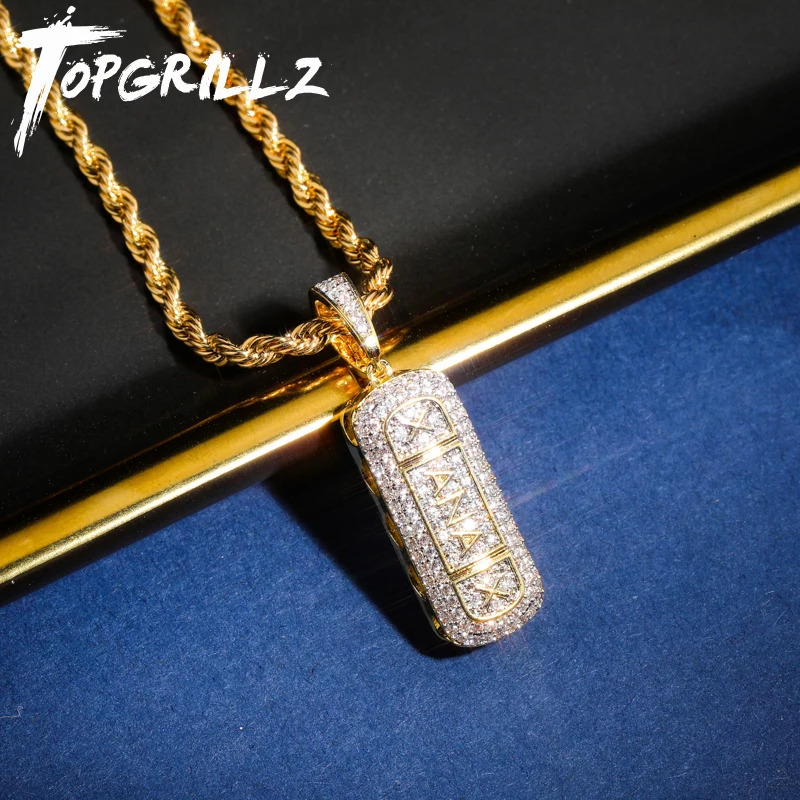 TOPGRILLZ Hip Hop Gold Color Plated Iced Out Micro Paved CZ Stone Xanax Pill Necklace & Pendant Charm For Men Women Gidts