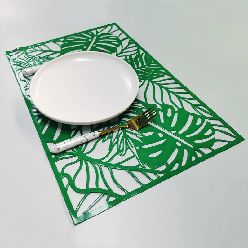 45x30cm Bảng PVC Mat Đẹp Kết hợp Monstera Lá Dấu vị trí Không trượt Hình chữ nhật Rỗng Xanh Coaster Place Mats