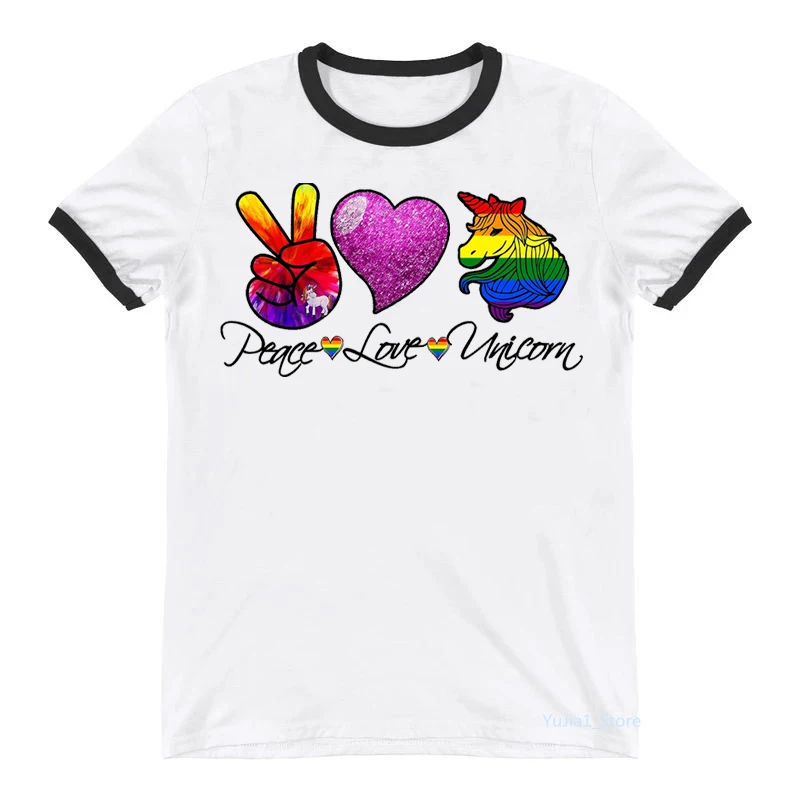 

Rainbow Peace Love Unicorn Print T-Shirt Women Clothes 2024 Funny White Tshirt Femme Summer Fashion T Shirt Female Streetwear