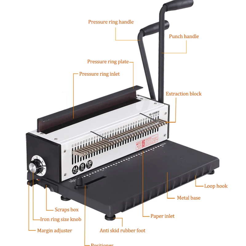 Machine à poinçonner et à lier manuelle, TD-1500B34, A3A4, pour documents, poinçonneuse pour anneaux en fer