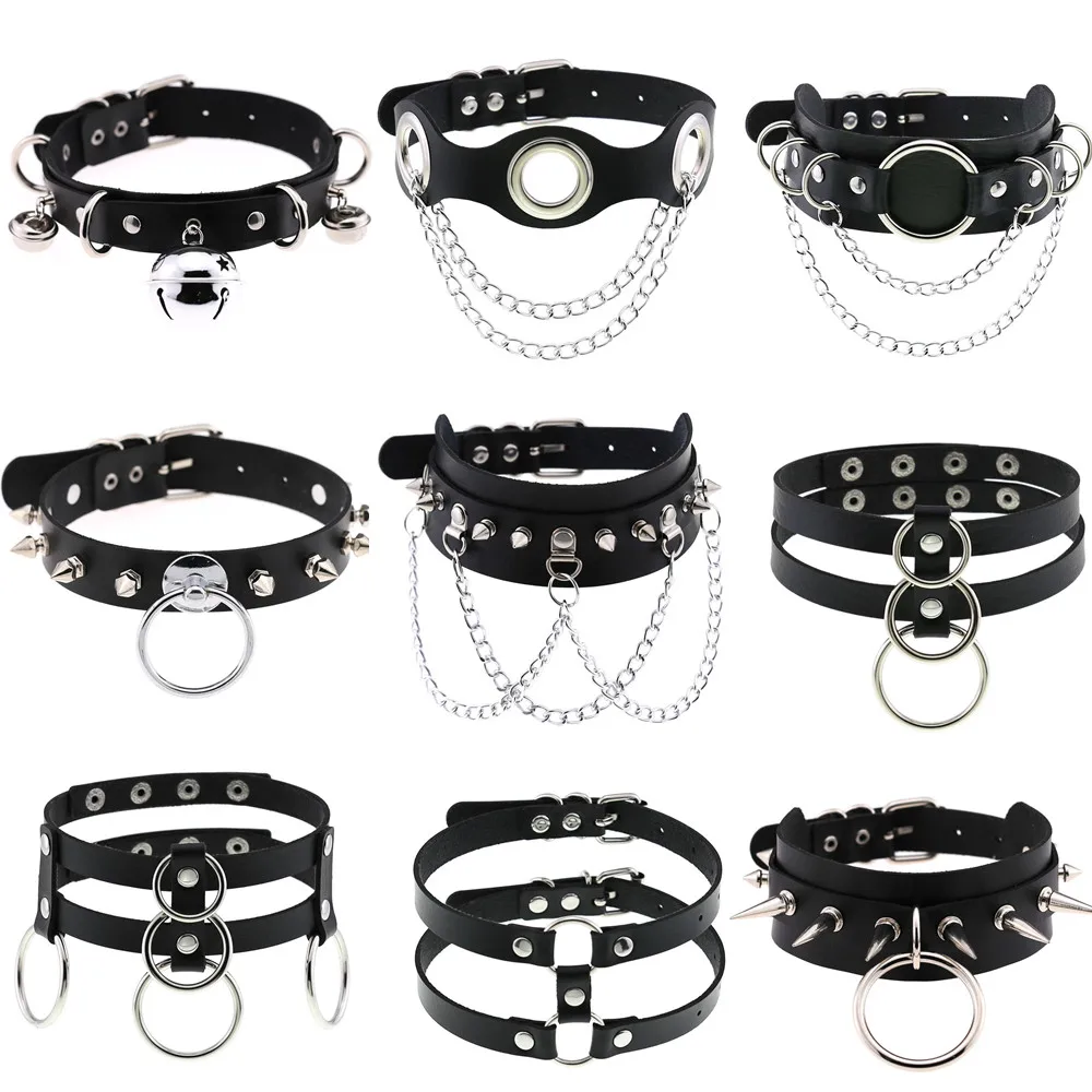 Imagen: DIEZI-collar con colgante de cadena de cuero PU para hombres y mujeres, Gargantilla negra gótica, Estilo Vintage, Harajuku, Sexy, Punk, Nueva joyería