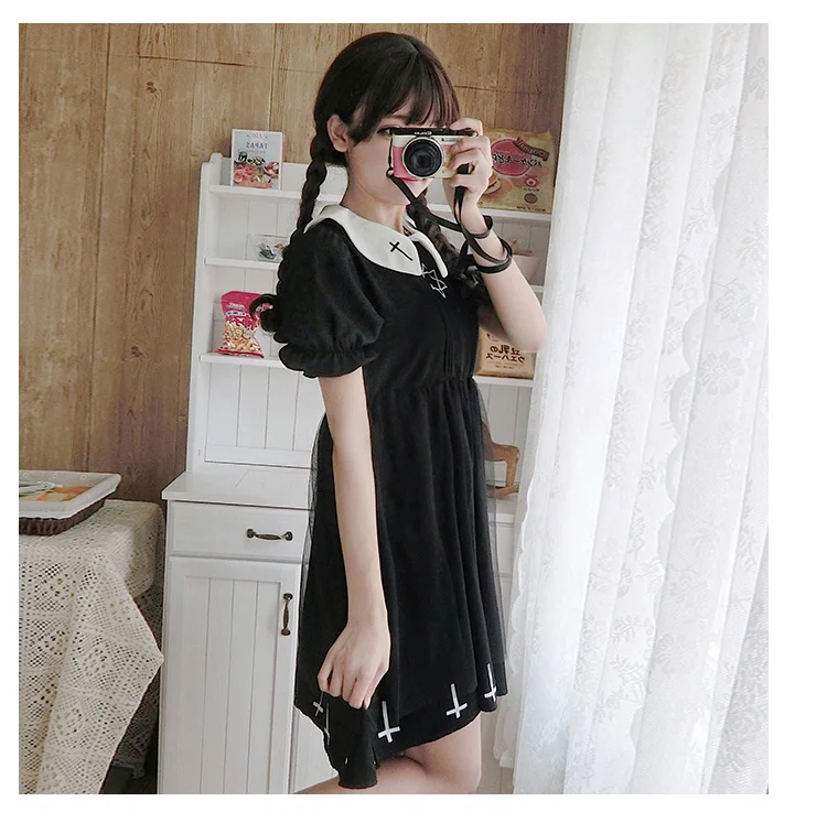 Vestido gótico Lolita de moda oscura, vestido de Cosplay cruzado para mujer, traje japonés, vestido de tul de estilo lindo