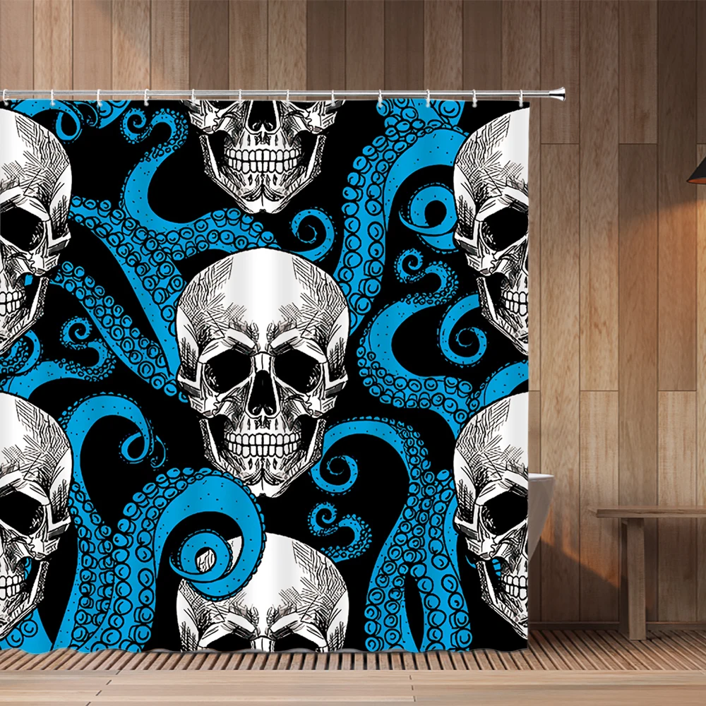 Funny Skull Skeleton Shower Curtains Terror Halloween Print Bathroom Hanging Curtain Bathtub Decor Polyester Cloth With Hooks