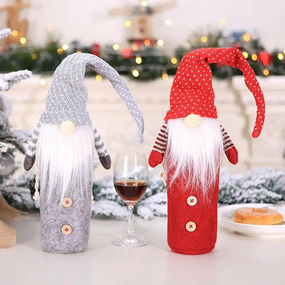 Gnomes Wine Bottle Cover Creative Christmas Dwarf Wine Bottle Bags Champagne Bottle Set For Hotel Tableware Supplies Christmas