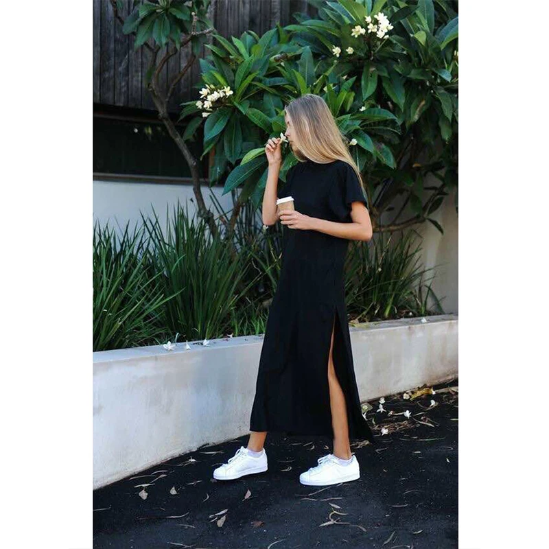 Maxi Tshirt Dress 2020 Summer Beach Boho Party Vintage Bodycon Casual Woman Long Dresses Sexy Robe Sundress Black Vestidos