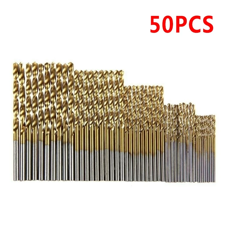 50Pcs HSS Titanium Coated High Speed Steel Twist Drill Bit Set Tool Hand Tools Power Parts Gold 1.0mm/1.5mm/2.0mm/2.5/3.0mm