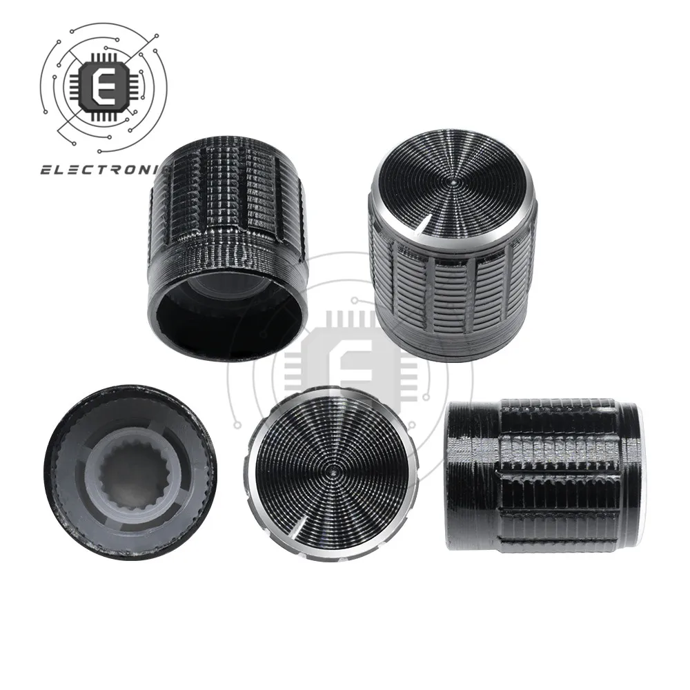 5 Pcs เส้นผ่านศูนย์กลางภายใน6มม.อลูมิเนียม Knurled Shaft Potentiometer ลูกบิด Rotary Switch Volume Control Knob