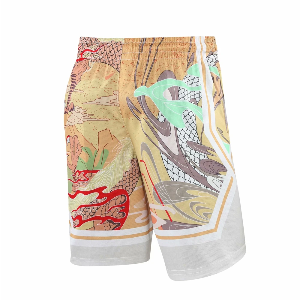 Personality Trendy Basketball Shorts Adult Zipper Pockets Sports Shorts Training Running Board Dragon Totem Print Short Pants