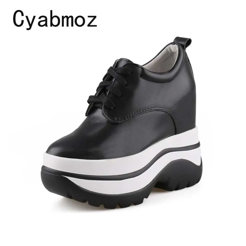 11CM Invisible High Heels Women Wedge Casual Shoes Genuine Leather Lace Up High Platform Sneakers Height Increasing Sports Shoe