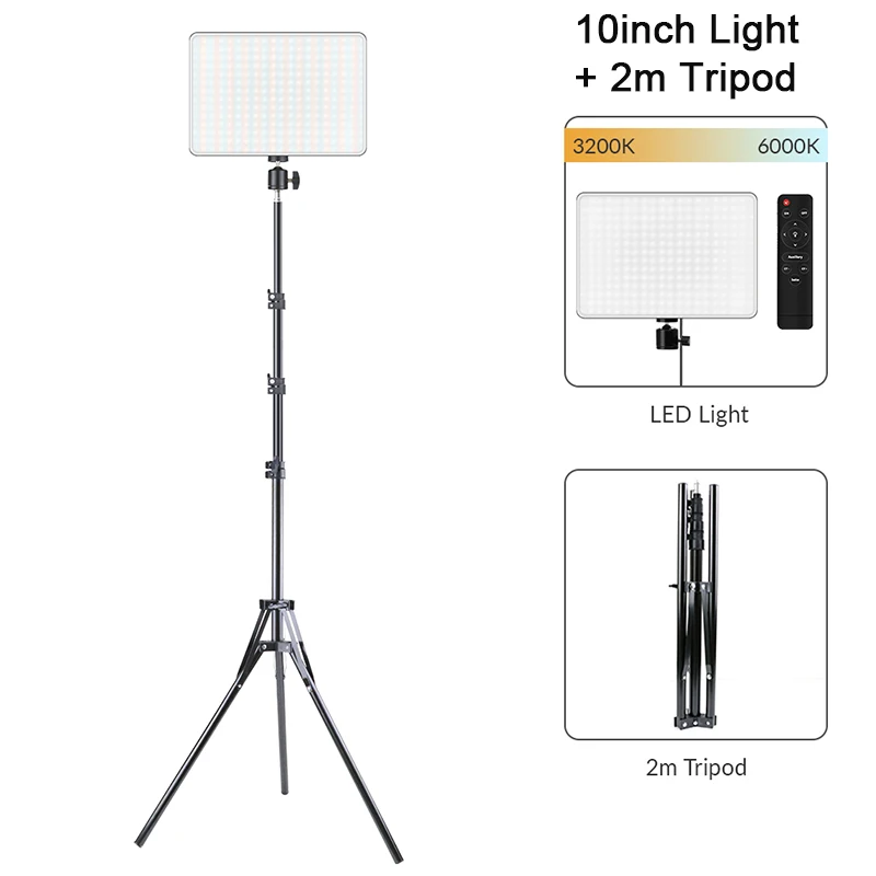 10 inch LED Video Light Panel Kit EU Plug 2700 K-5700 K Fotografie Verlichting Met Statief Arm Stand voor Live Stream Video Foto Lamp