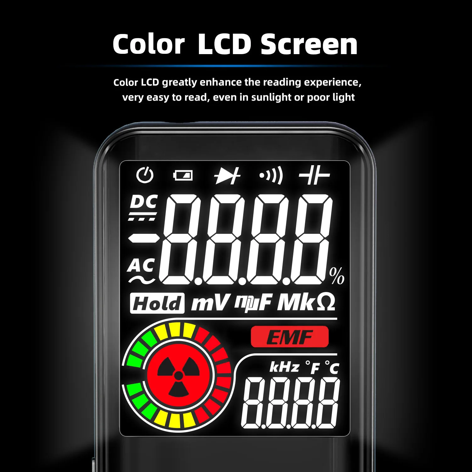 BSIDE Digital Multimeter Color Display 9999 Count Auto Range Voltmeter Rechargeable with EMF Detector Capacitance Diode Tester