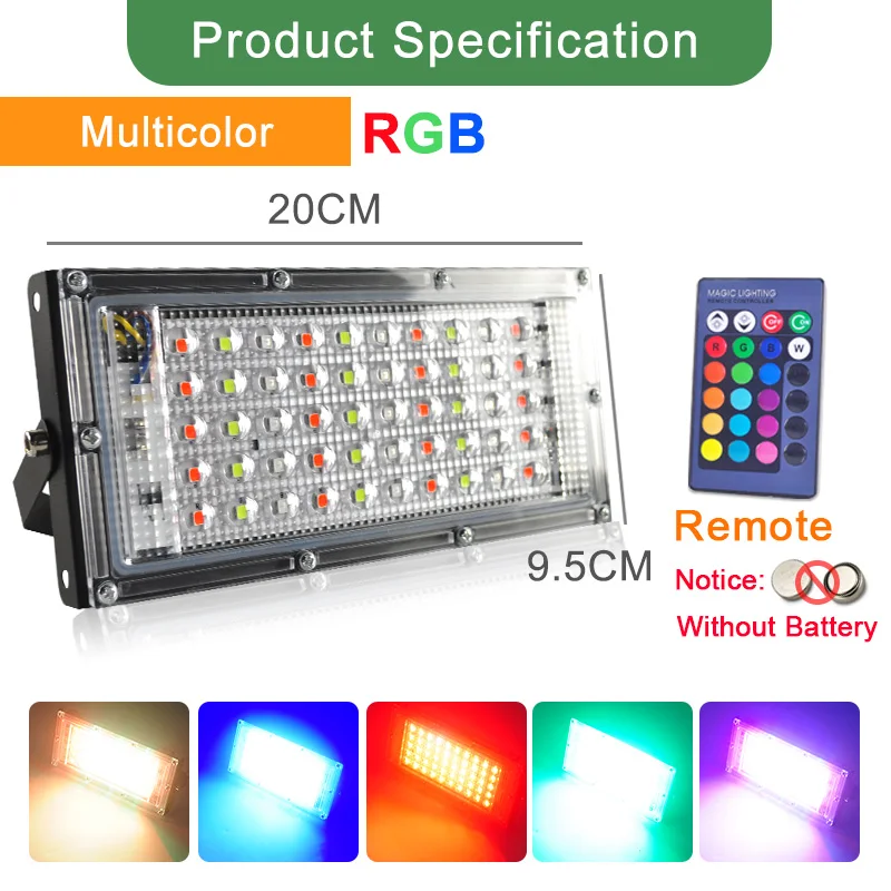 Impermeável LED Flood Light, holofotes ao ar livre, lâmpada de rua IP65, iluminação refletor de parede, 220V, 240V, 50W, 100W