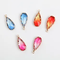 4PCS 10.5*24.5mm Gradient Crystal Drop Pendant Glass Cutting Surface Charms for Jewelry Making Necklace DIY Fashion Accessories