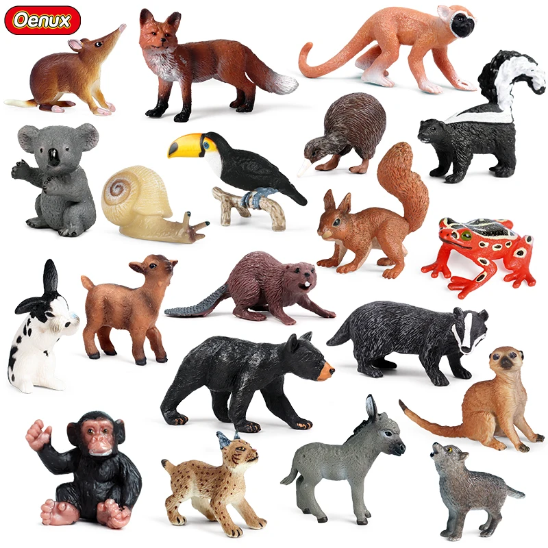 Oenux 20PCS Playset Wild Animals Rabbit Bird Fox Model Action Figure Baby Figurines Miniature Cake Toppers Educational Kids Toys