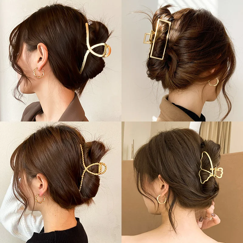 Barrettes à cheveux géométriques en métal coréen, élégantes, pince à cheveux crabe pour femmes, épingle à cheveux creuse, couvre-chef fille, accessoires pour cheveux