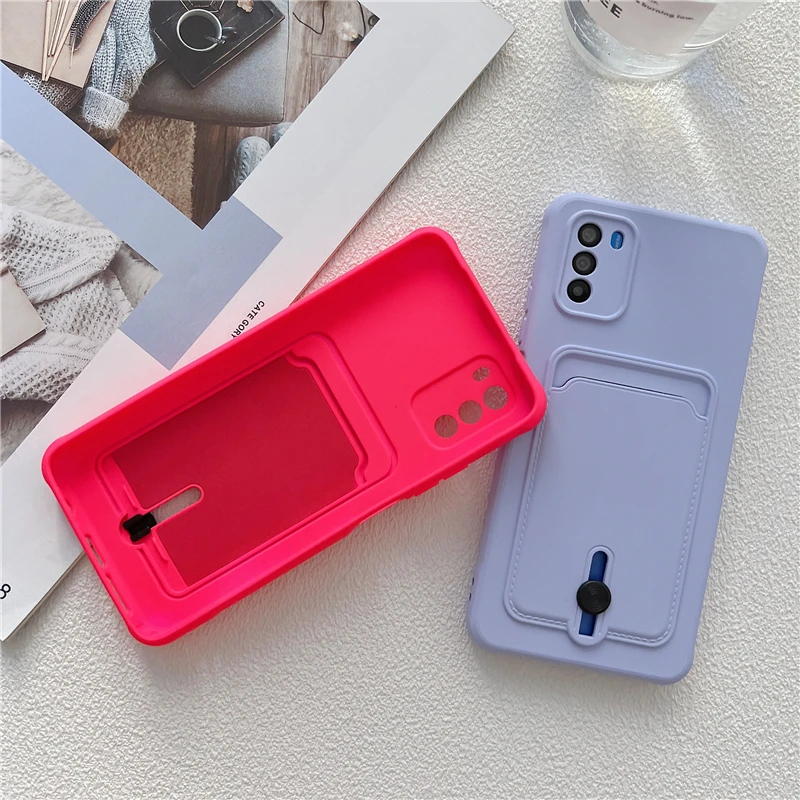 Soft Silicone Card Holder Case For Xiaomi Redmi Note 9 10 10S 9S 9T 9C Mi 11 Lite 10T Poco X3 NFC M3 C3 F3 Pro Wallet Back Cover