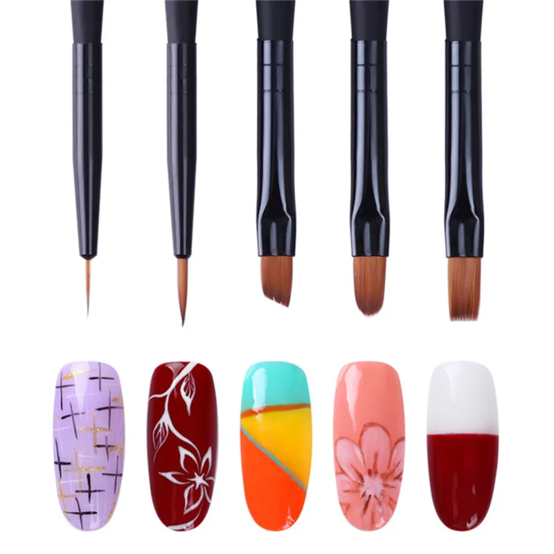 1Pc manico nero Gel disegno pennello per unghie fodera pittura penna acrilica Nail Art Manicure Gel UV strumento per Nail Art