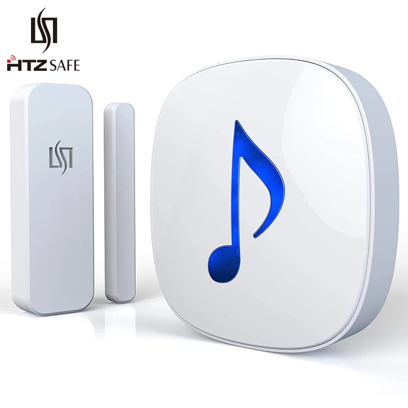 HTZSAFE Wireless Door/Window Sensor Alarm System-200 Meters Transmission Range-35 Optional Melodies & 4 Adjustable Volume