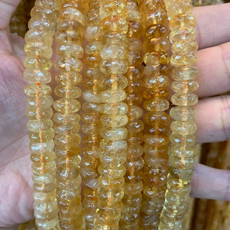 Natural Yellow Citrines Beads 15\'\' Faceted Rondelle DIY Quartz Loose Beads For Jewelry Making Women Beads Bracelet Necklace Gift