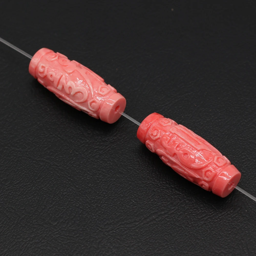 Natural Coral beads long cylindrical Carving Through hole Loose Spacer Beads for Jewelry Making DIY Bracelet Necklace Accessorie