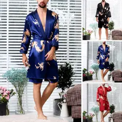 Conjunto de pijama fino de manga larga para hombre, ropa de dormir, albornoces de talla grande, pantalones cortos de verano