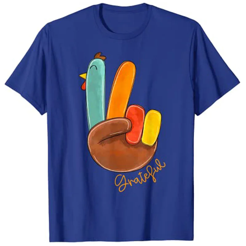 Peace Love Turkey Grateful Turkey Hand Sign Thanksgiving T-Shirt Graphic Tee Tops