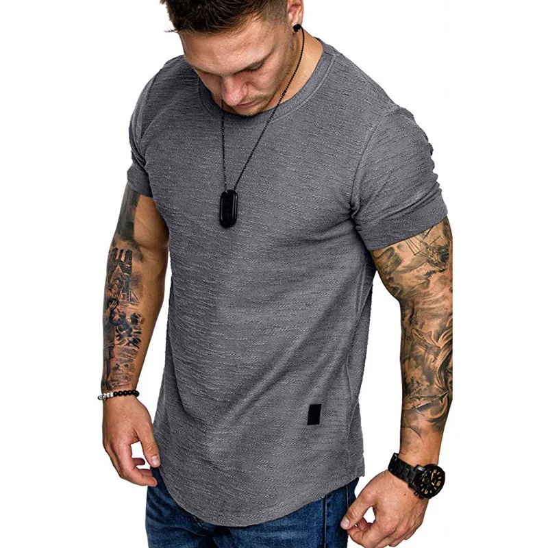 Short Sleeve shirt Streetwear Hip Hop Summer T Shirt Men Longline Curved Hem Fitness Tshirt Slim Funny T-Shirt Plus Size M-3XL