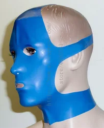 blue latex catsuit hood(open eyes & nostrils & mouth) what is made of 0.4mm thickness natural latex materials