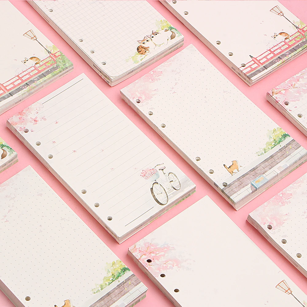 A6 Cute Pink Loose Leaf Notebook Refill Spiral Binder Planner Inner Page Inside Paper Dairy Plan To do Line Dot grid