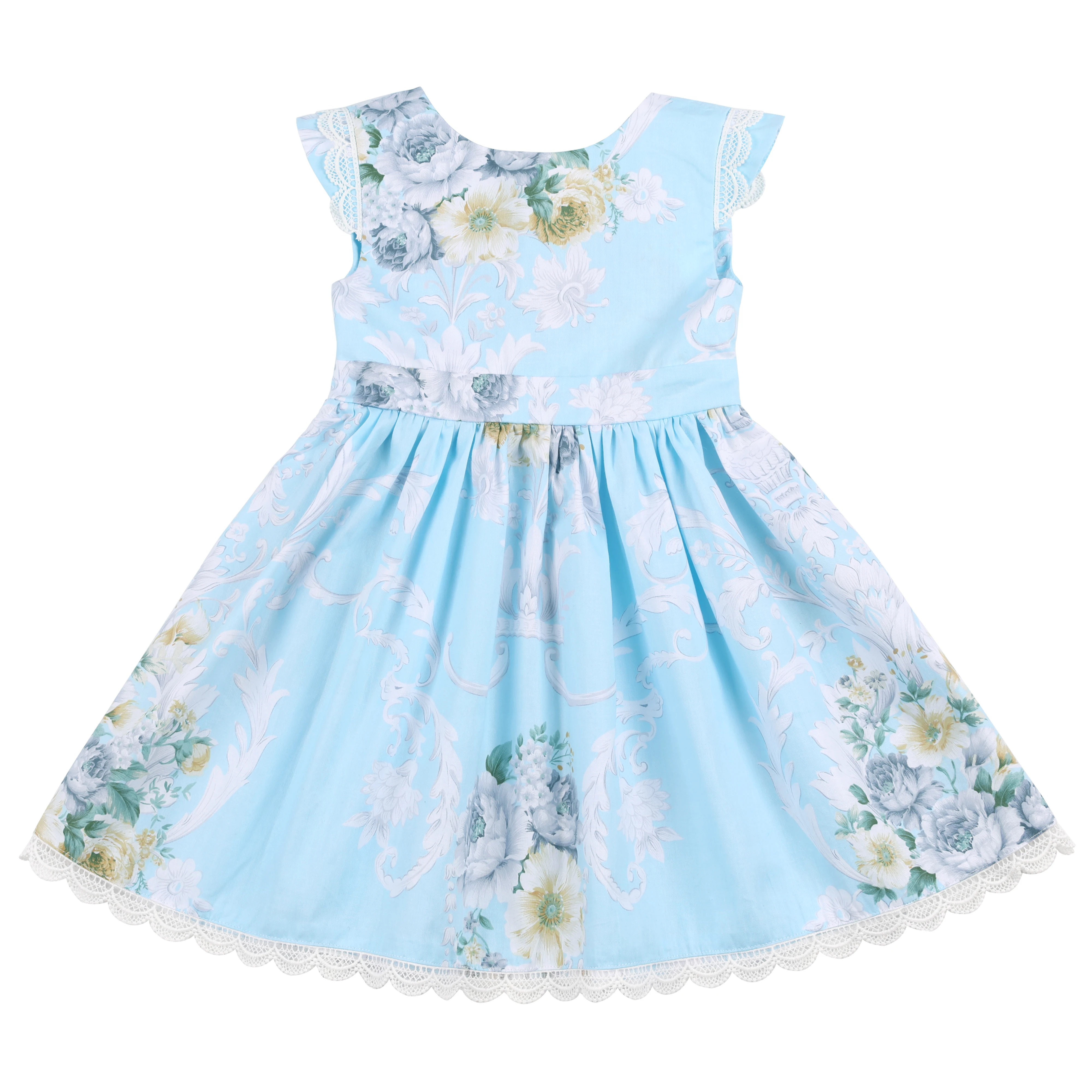 

Flofallzique Cotton Vintage Floral Girl Fress With Cross Lace Toddler Baby Kid Princess Clothes For Christmas Party