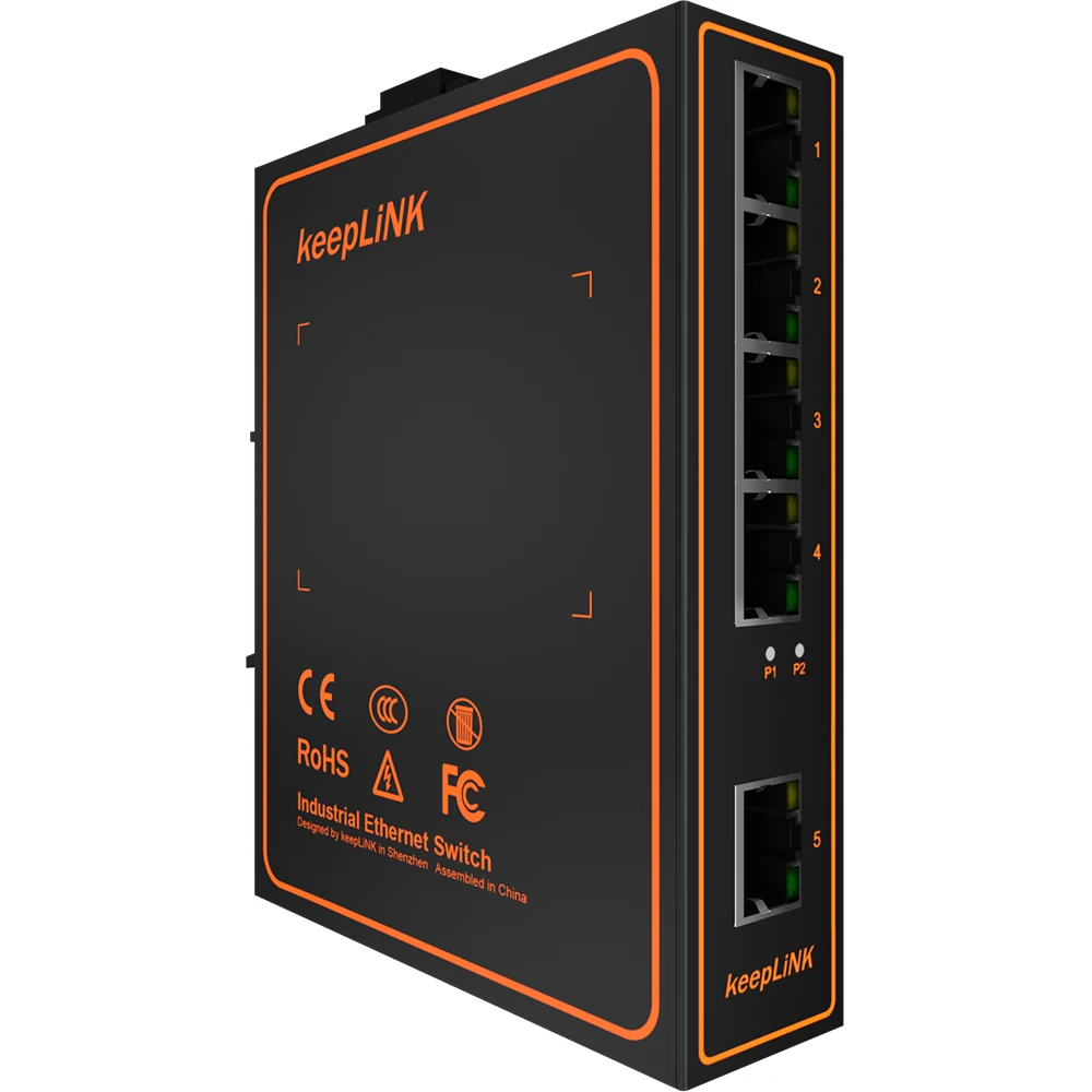 5-Port Industrial Gigabit Unmanaged Network Switch Metal Fanless DIN Rail IP40 -40℃ to 75℃