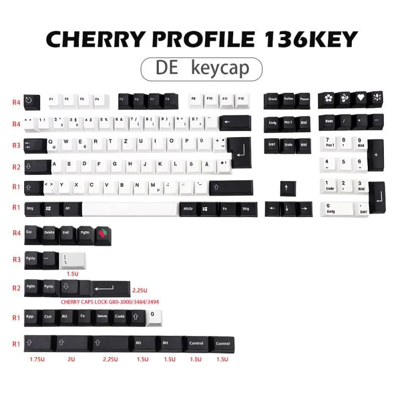 Black And White PBT Cherry Profile Dye Sub GMK Keycaps For Mechanical Keyboard GK61 K70 G710 Layout Iso Enter Key