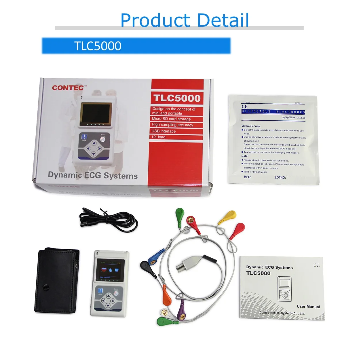 

12 Channels TLC5000 Hand-held Dynamic ECG/EKG Holter Monitoring Recorder System 24h holter / analyzer,pc software,USB ECG Holter