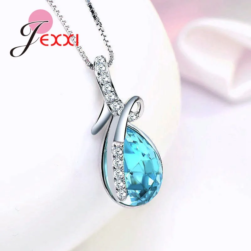 Luxury Simple Water Drop Pendant Necklace 925 Sterling Silver Crystal Necklace Jewelry For Women Drop Shopping