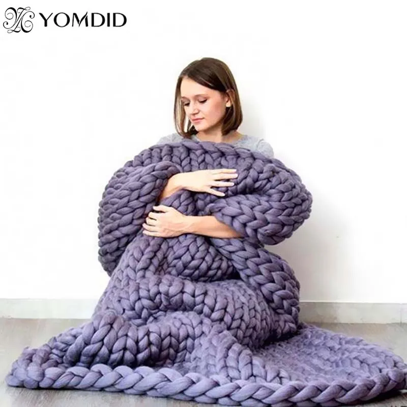 

19 Colors Large Soft Hand Chunky Knitted Plaids blanket for Winter Bed Sofa Plane Thick Yarn Knitting Throw Sofa Cover Blanket