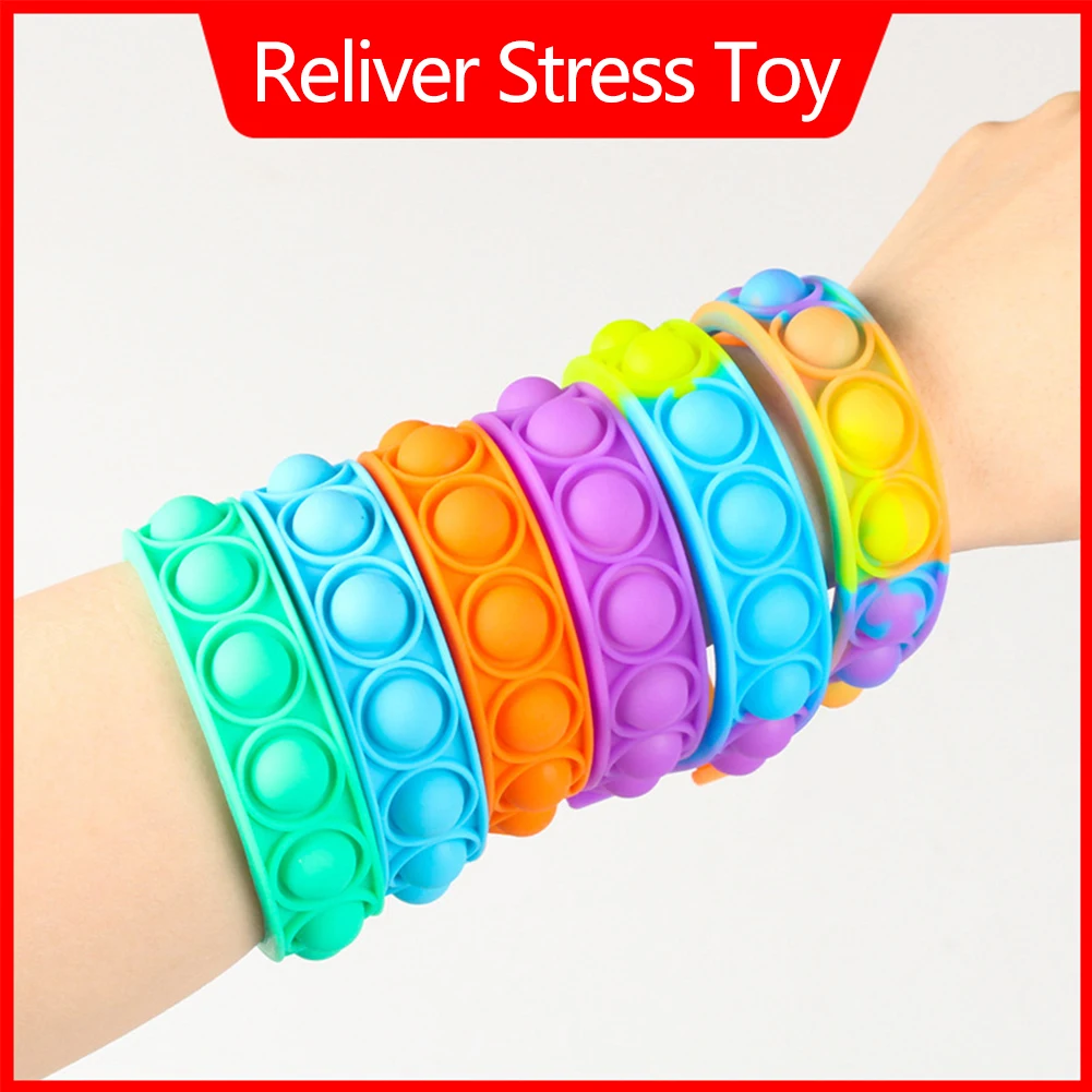 

Soft Silicone Stress Reliever Toy Bracelet Rainbow Push Bubble Fidget Toy Sensory Squishy Squeeze Toys for Children Adults Gifts