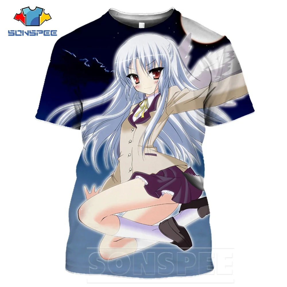 SONSPEE 3D Print Hip Hop T Shirt Harajuku Anime Angel Beats Girl Men Women T-shirts Takuo Street Fashion Loose Plus Size Top Tee