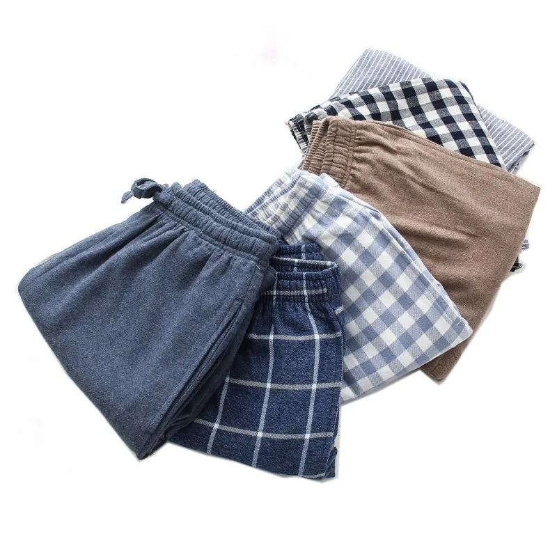 Pantalones de dormir de algodón 2024 para hombre, ropa de casa cálida, informal, a cuadros, S-XXL, primavera y otoño, 100%