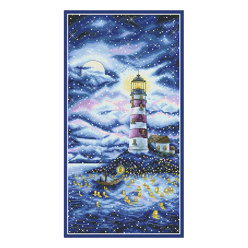 Aurora Lighthouse Counted Cross Stitch Kits Unprinted Landscape Embroidery Needlework Sets 11 14CT Diy Handmade Craft Home Decor