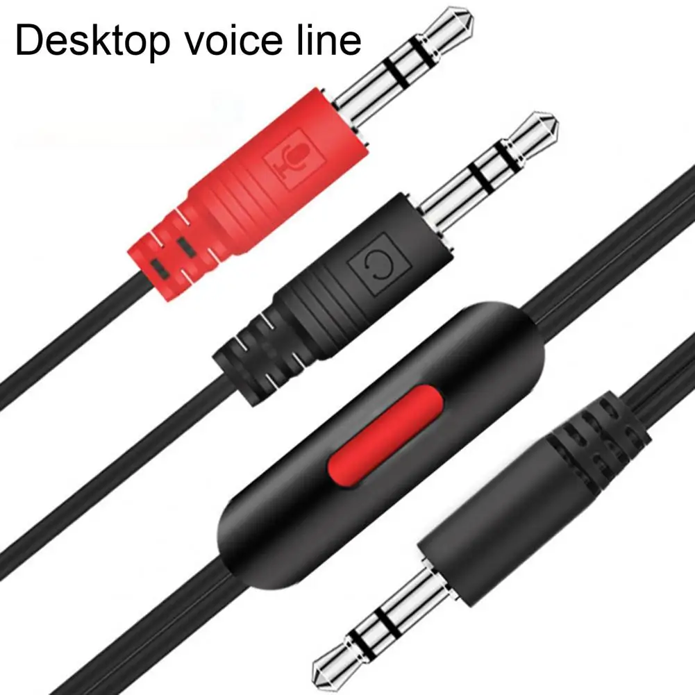 Audio Cable 1.5m 2-in-1 Volume Control 3.5mm Plug Headphone Microphone AUX Cord for Desktop