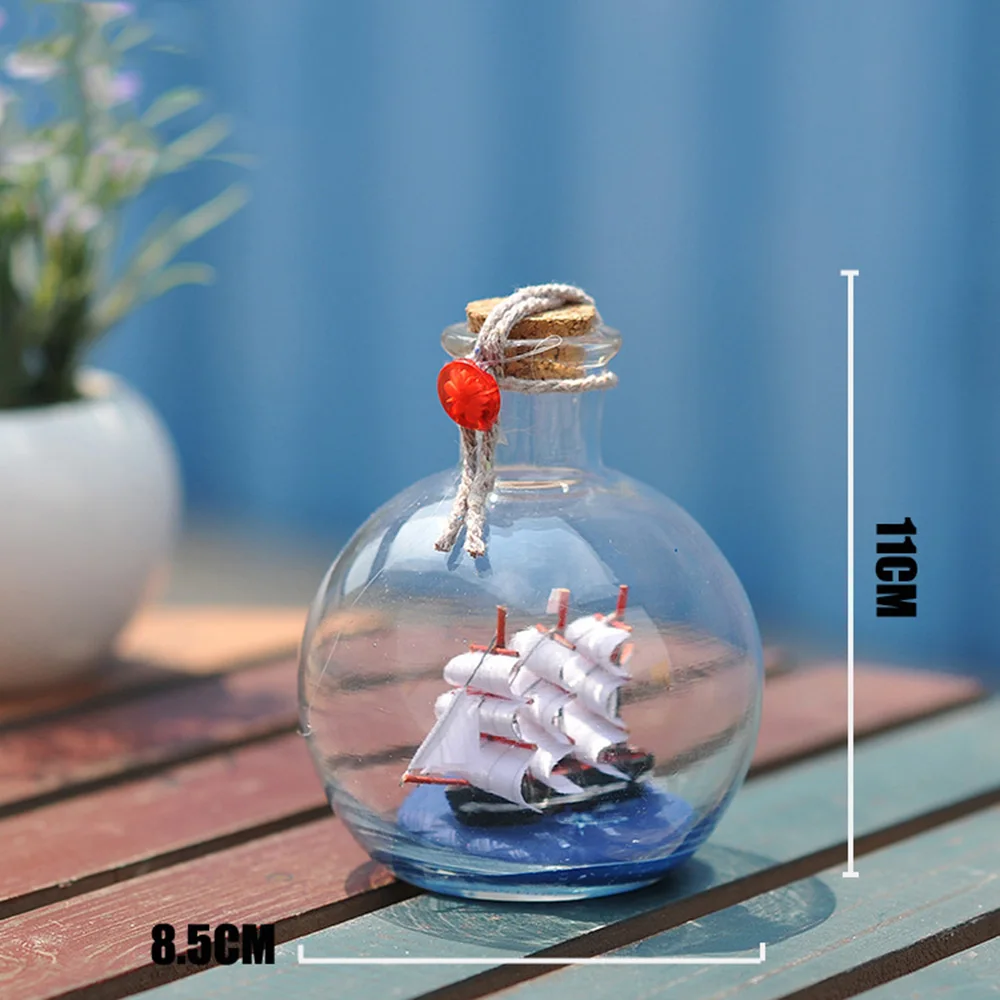 Sailing Boat in Drift Bottle Mediterranean Glass Pirate Ship Wishing Bottle Nautical Home Decor Gifts Crafts