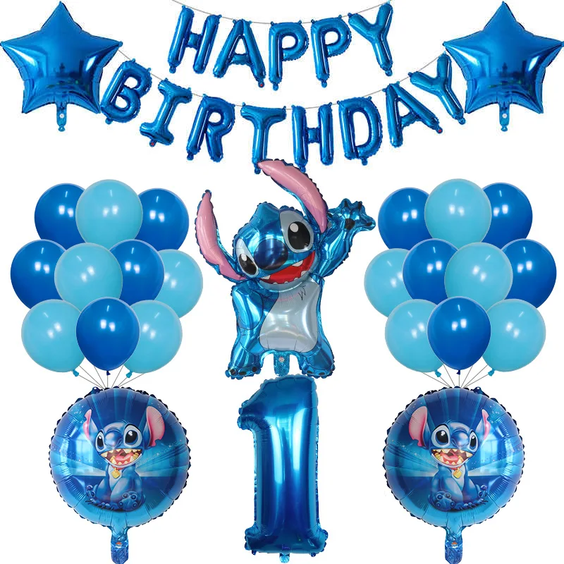 39pcs Disney Blue Lilo & Stitch Balloon Number Foil Balloons 1st Kids Stitch Theme Birthday Party Decorations Baby Shower Globos