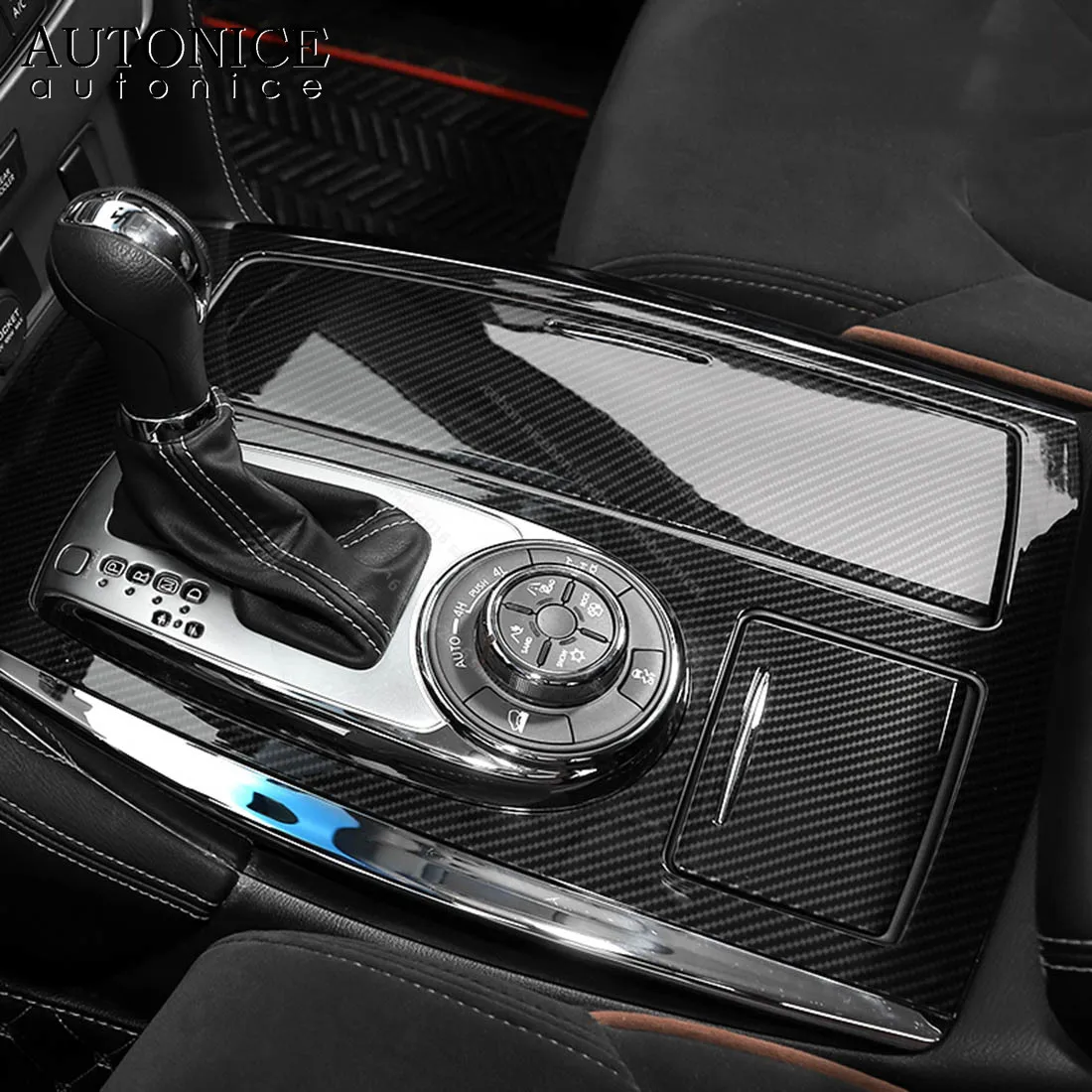 Carbon fiber color Center Control Gear Shift Frame Cover Fit For Nissan Patrol Y62 Armada Infiniti QX80