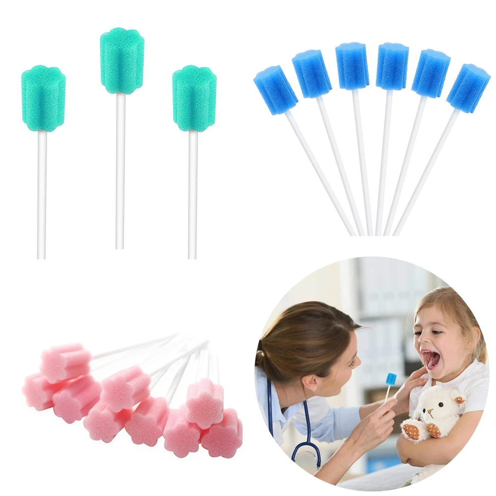 100pcs Disposable Oral Care Sponge Swab Tooth Cleaning Mouth Swabs With Stick Sponge Head Cleaning Cleaner Swab