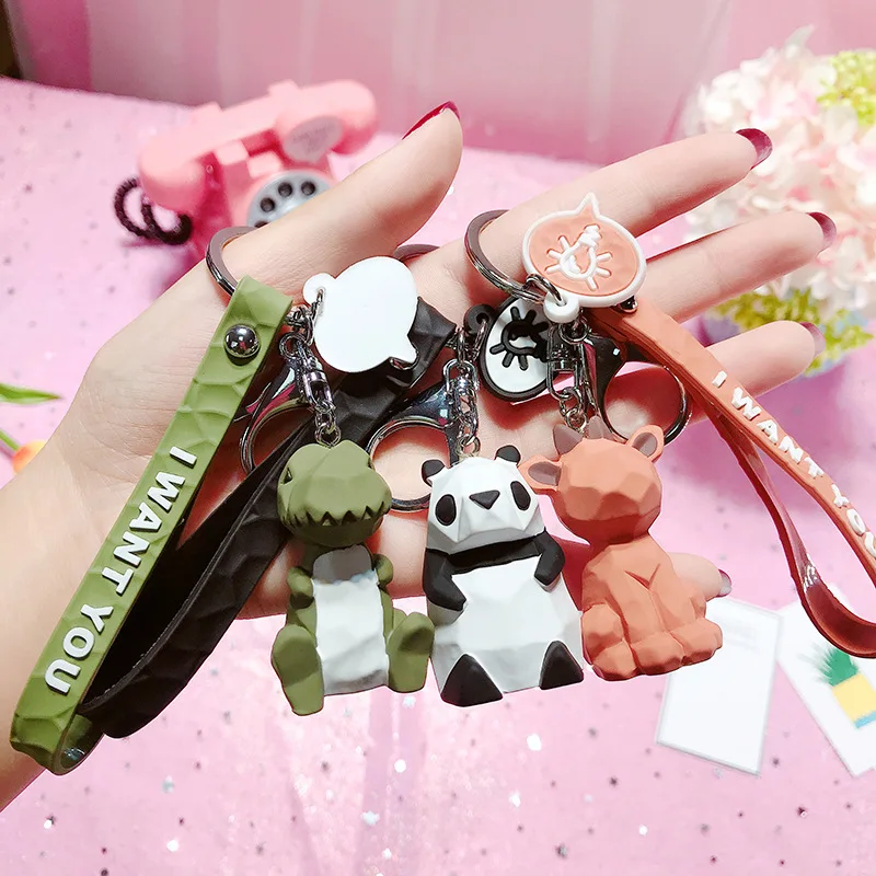 Fun Dinosaur Unicorn Rabbit Animal Keychain Small Ornaments Cartoon Cat Keychain Car Key Case Pendant Keychain Gift Wholesale