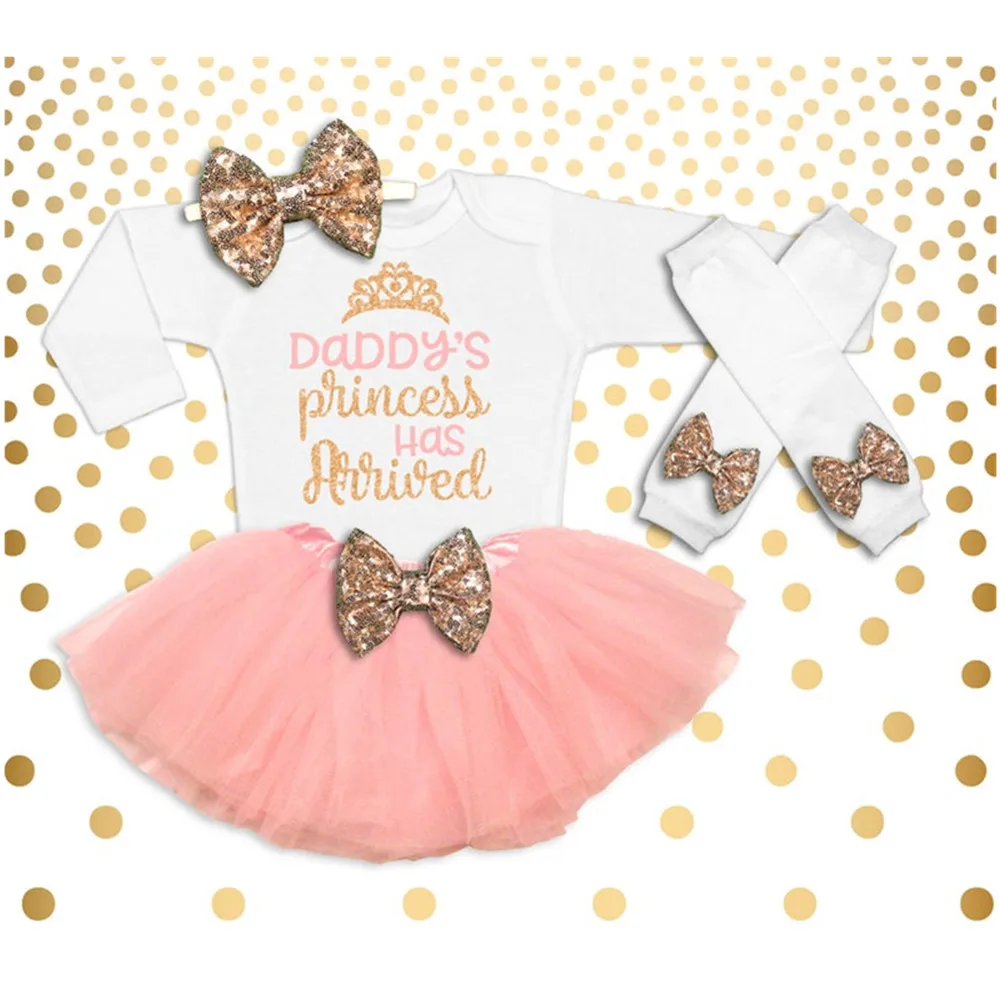 Custom name age Baby Shower Gift Princess First Birthday Outfit Newborn Coming Home shirt tutu Daddy's Girl Tiara leggings set